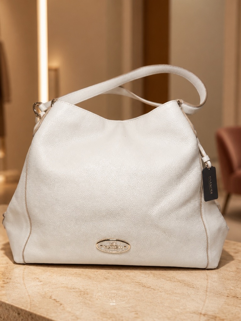 Immaculate Clean Coach Pebbled Leather Shoulder Bag in White